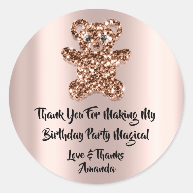 Pegatina Redonda Cumpleaños Favor Purpurina Sweet Brown Purpurina B (Anverso)