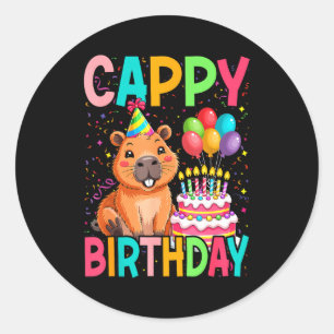 Pegatina Redonda Cumpleaños Feliz Amantes de la Capybara Chica Chic