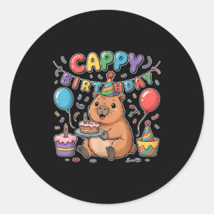 Pegatina Redonda Cumpleaños Feliz Amantes de la Capybara Chica Chic