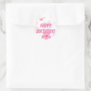 Pegatina Redonda Cumpleaños Feliz Brillante Rosa Flor de Durazno Po