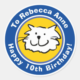 Pegatina Redonda Cumpleaños feliz con nombre y edad 10