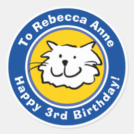 Pegatina Redonda Cumpleaños feliz con nombre y edad 3