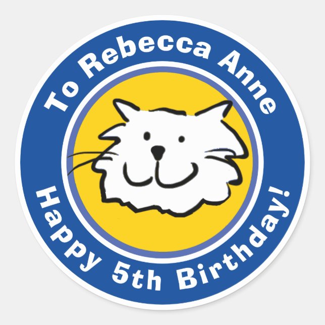 Pegatina Redonda Cumpleaños feliz con nombre y edad 5 (Anverso)