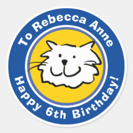 Pegatina Redonda Cumpleaños feliz con nombre y edad 6
