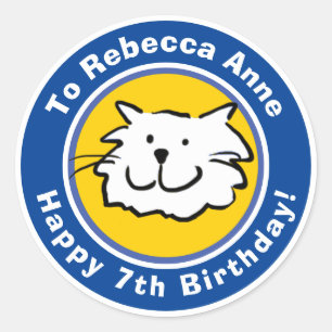 Pegatina Redonda Cumpleaños feliz con nombre y edad 7