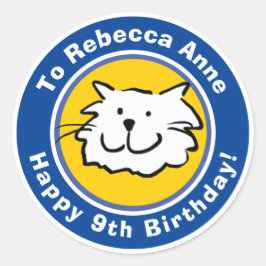 Pegatina Redonda Cumpleaños feliz con nombre y edad 9