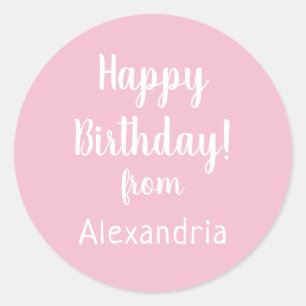 Pegatina Redonda Cumpleaños feliz de nombre Pastel Pink