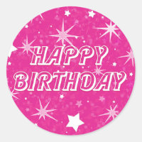 Cumpleaños Feliz Estrellas de Brillo Rosa Intenso