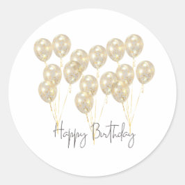 Pegatina Redonda Cumpleaños Feliz Globo de Oro Elegante