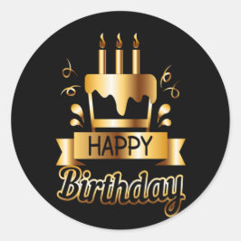 Pegatina Redonda Cumpleaños feliz - Negro y Oro 2 S
