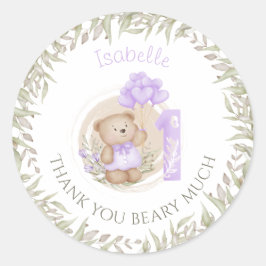 Pegatina Redonda Cumpleaños Feliz Osito Teddy Agradecido