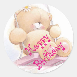 Pegatina Redonda Cumpleaños feliz/Pegatinas/Oso de Teddy