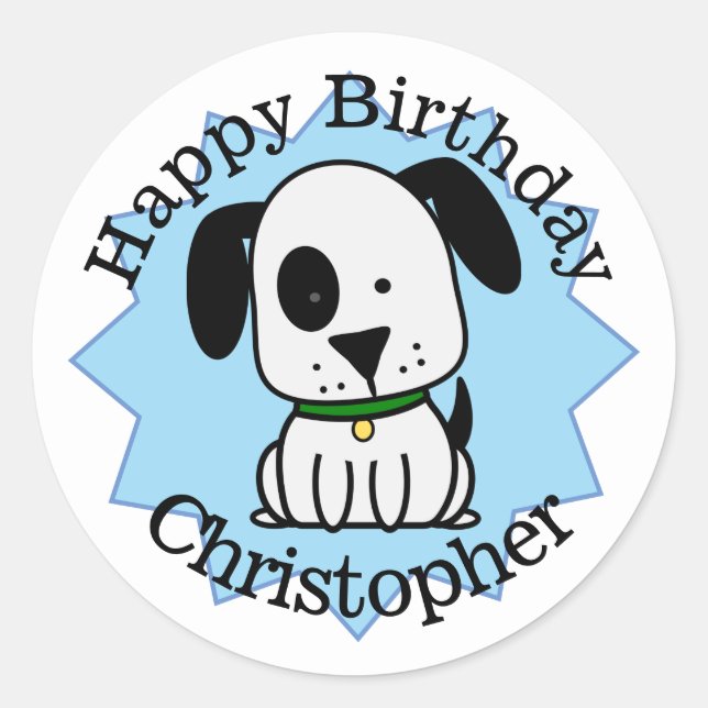 Pegatina Redonda Cumpleaños Feliz Perro Personalizado (Anverso)