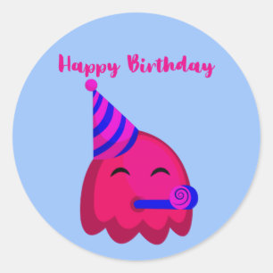Pegatina Redonda Cumpleaños feliz - Personaje de Emoji Personalizad