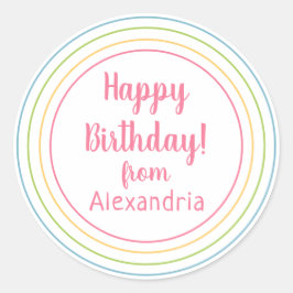 Pegatina Redonda Cumpleaños feliz y colorida del nombre Pastel Pink