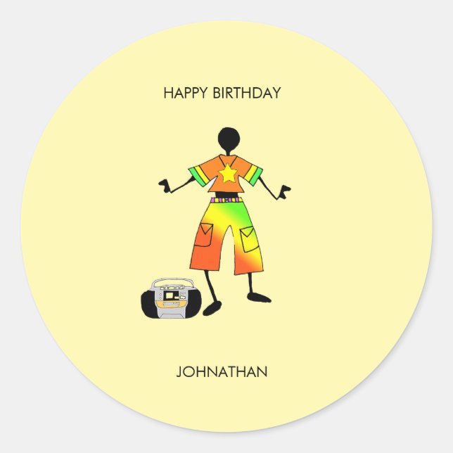 Pegatina Redonda Cumpleaños, festividad artística africana (Anverso)
