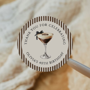 Pegatina Redonda Cumpleaños Fiesta Espresso Martini Agradecimiento