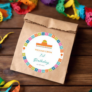 Pegatina Redonda Cumpleaños Fiesta Mexicana Cactus 1er Año