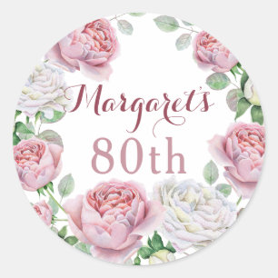 Pegatina Redonda Cumpleaños floral subió país rosado de Borgoña
