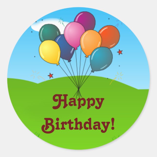 Pegatina Redonda Cumpleaños! Globos de celebración (Anverso)