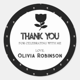 Pegatina Redonda Cumpleaños gótico, blanco y negro