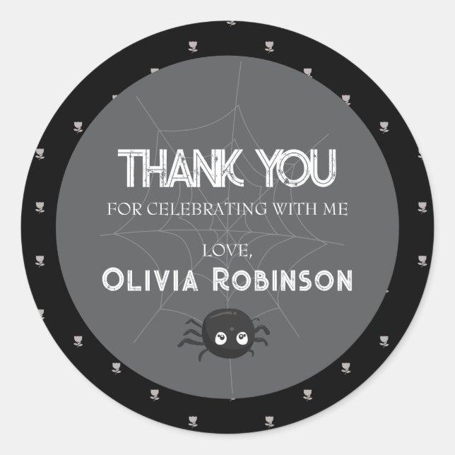 Pegatina Redonda Cumpleaños gótico, blanco y negro (Anverso)