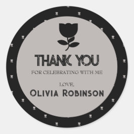 Pegatina Redonda Cumpleaños gótico, blanco y negro