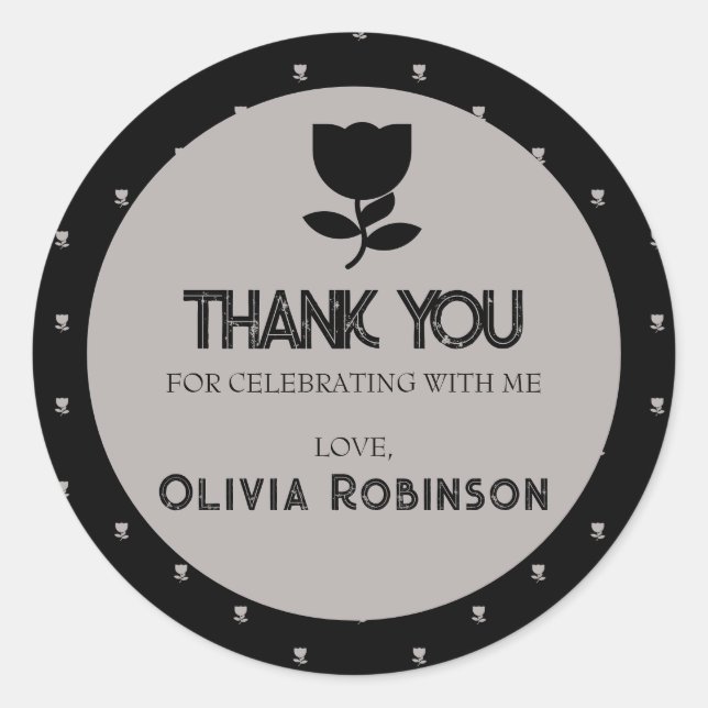 Pegatina Redonda Cumpleaños gótico, blanco y negro (Anverso)