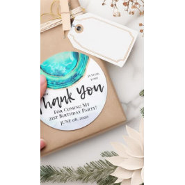 Pegatina Redonda Cumpleaños Gracias Elegante Geode De Agate Verde a