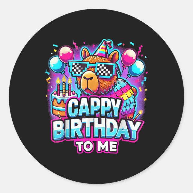 Pegatina Redonda Cumpleaños Gracioso De Cappy Para Mí Capybara (Anverso)