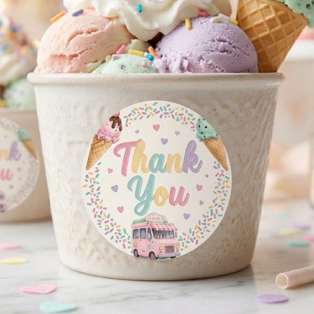 Pegatina Redonda Cumpleaños Helado Pastel Agradecimiento (Subido por el creador)