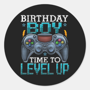 Pegatina Redonda Cumpleaños Hora Del Niño Para Levantar Videojuego