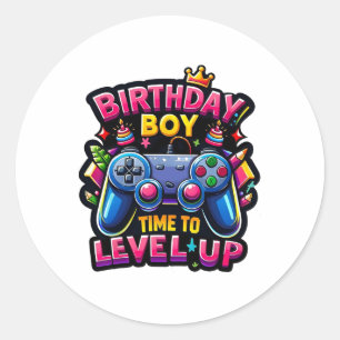 Pegatina Redonda Cumpleaños Hora Del Niño Para Levantar Videojuego