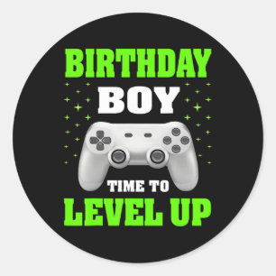 Pegatina Redonda Cumpleaños Hora Del Niño Para Levantar Videojuego 