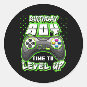 Pegatina Redonda Cumpleaños Hora Del Niño Para Levantar Videojuego