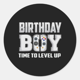 Pegatina Redonda Cumpleaños Hora Del Niño Para Levantar Videojuego
