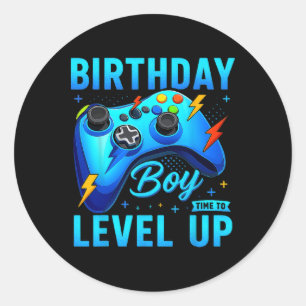 Pegatina Redonda Cumpleaños Hora Del Niño Para Levantar Videojuego