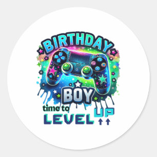 Pegatina Redonda Cumpleaños Hora Del Niño Para Levantar Videojuego