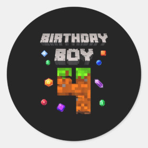 Pegatina Redonda Cumpleaños infantil 4 Niño 4 Videojugador Número d