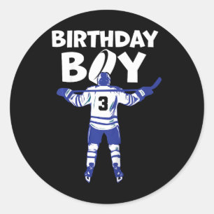 Pegatina Redonda Cumpleaños infantil de 3 años de hockey sobre hiel