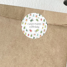 Pegatina Redonda Cumpleaños infantil escarabajos insectos del amor