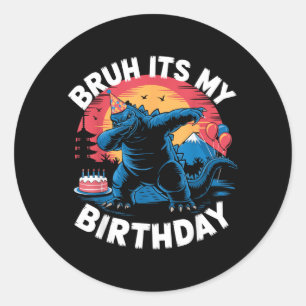 Pegatina Redonda Cumpleaños Kaiju Japón Monstruo Dinosaurio Bruh