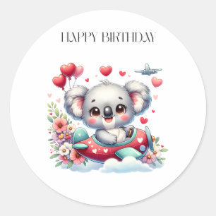 Pegatina Redonda Cumpleaños Koala Piloto