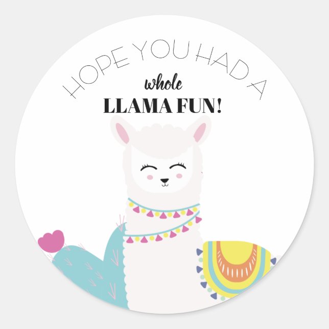 Pegatina Redonda Cumpleaños Llama (Anverso)