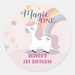Pegatina Redonda Cumpleaños mágico de Unicornio 1er año