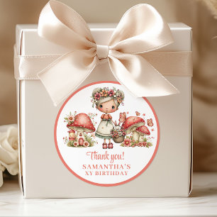 Pegatina Redonda Cumpleaños Mágico Hada 4 Años Rosa Pastel Gracias