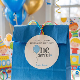Pegatina Redonda Cumpleaños Maravilloso Globo Azul Gracias