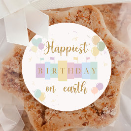 Pegatina Redonda Cumpleaños Más Feliz En La Tierra Cumpleaños Mágic