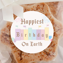 Pegatina Redonda Cumpleaños Más Feliz En La Tierra Cumpleaños Mágic