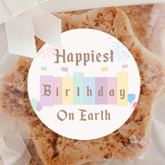 Pegatina Redonda Cumpleaños Más Feliz En La Tierra Cumpleaños Mágic